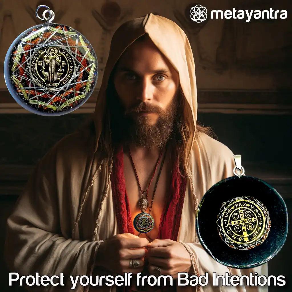 Energy Protection and Abundance Kit: Orgonite Energy Necklace and Zinc Bracelet with St. Benedict Medal